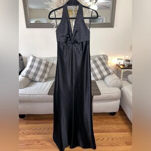 Laundry by Shelli Segal Black Sleek Halter Gown Size 8 90s Y2K Retro Classic